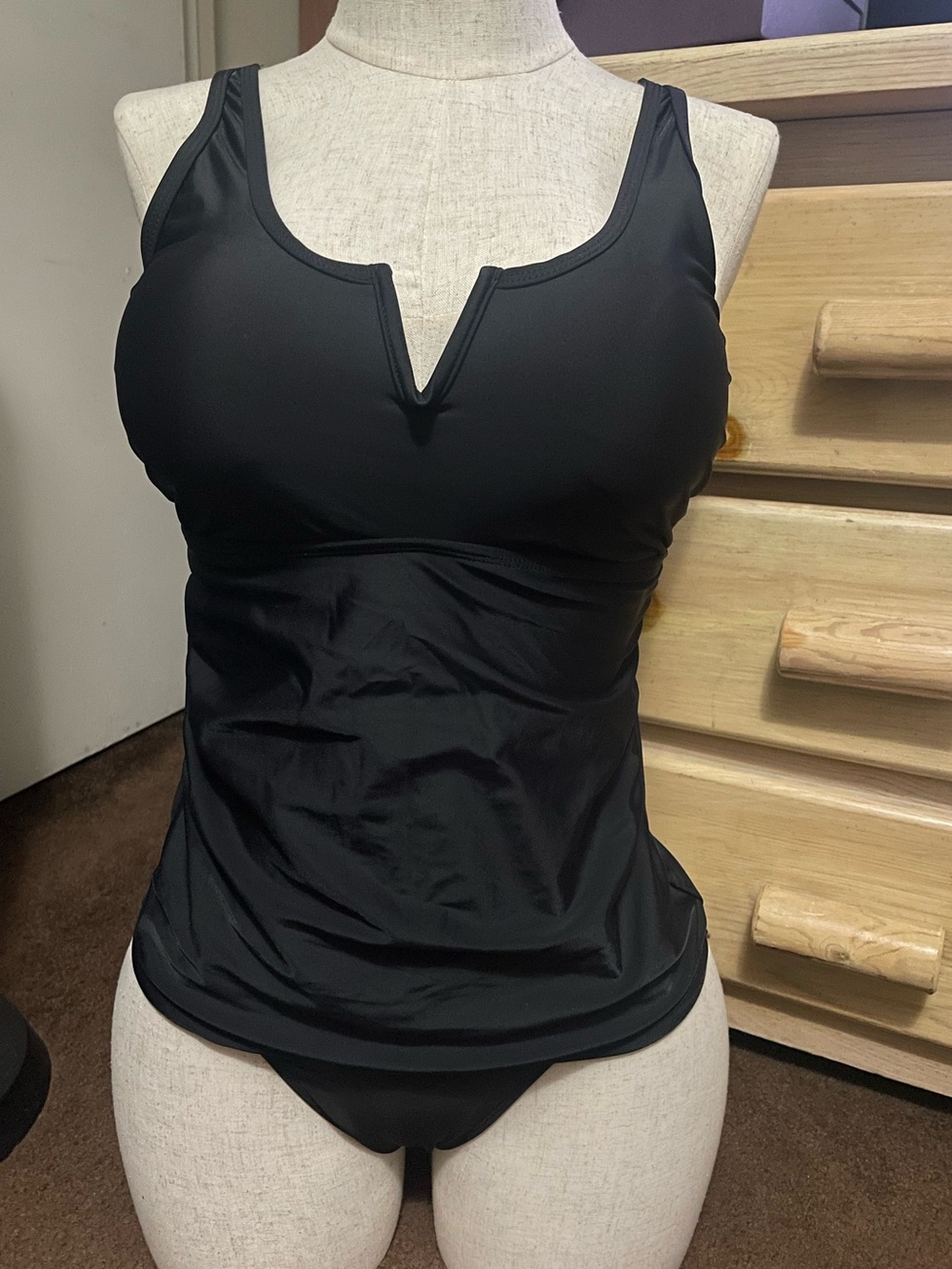 Talisea Classic Black V-Notch Tankini Top - Women Swim Size Small